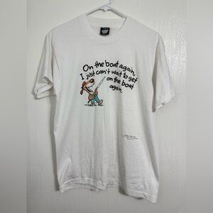 Vtg 90s Screen Stars Cartoon Shirt Mens L White Crew Neck Short Sleeve Made USA